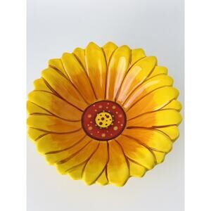 Clay Art Calypso Hand Painted Stone Life Yellow & Orange Flower 6” Bowl